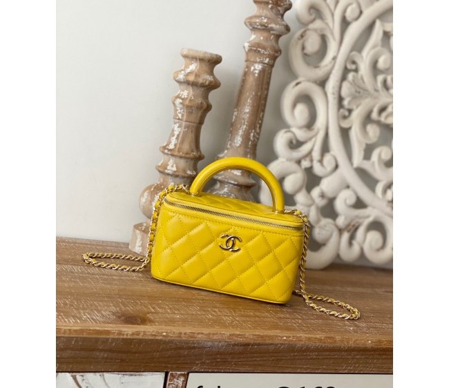 Chanel Lambskin Vanity Case with Chain and Metal Top Handle AP2846 Yellow 2022