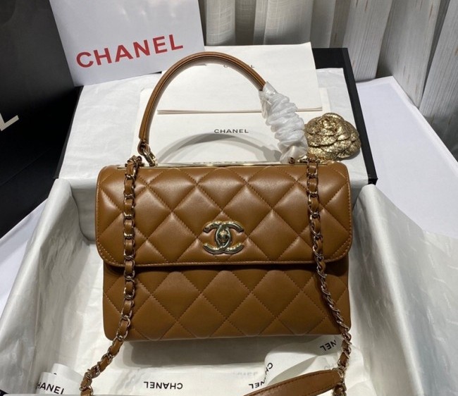 Chanel Lambskin Small Flap Bag with Top Handle A92236 Caramel Brown 2022