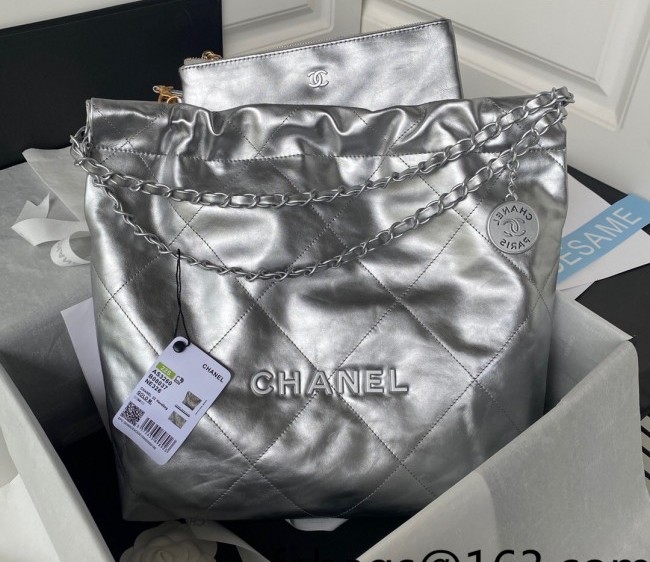 Chanel 22 Metallic Calfskin Small Shopping Bag AS3260 Silver 2022