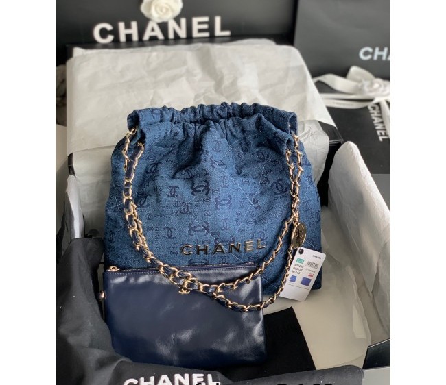 Chanel 22 Denim Small Shopping Bag AS3260 Dark Blue 2022