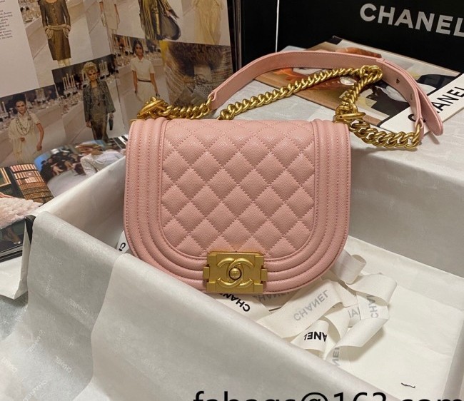 Chanel Grained Calfskin Small Boy Messenger bag AS3350 Pink 2022