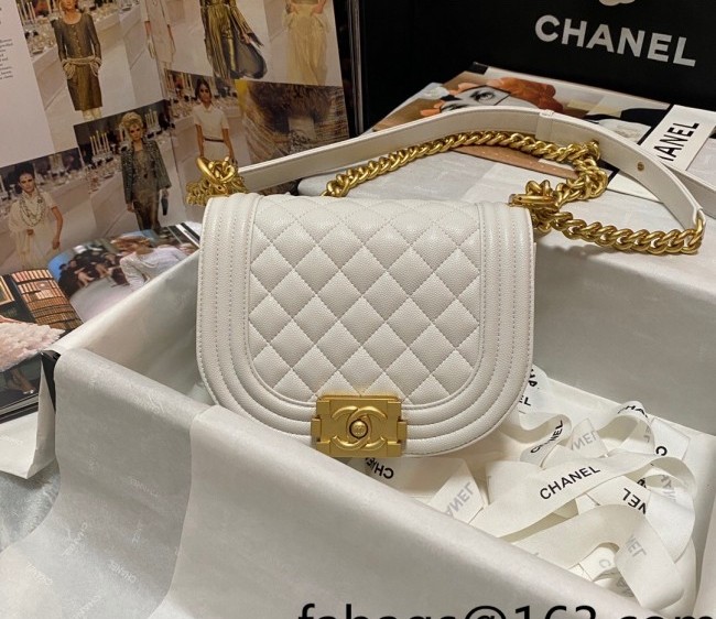 Chanel Grained Calfskin Small Boy Messenger bag AS3350 White 2022
