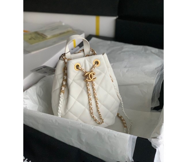 Chanel Lambskin Mini Bucket Bag AS3211 White 2022
