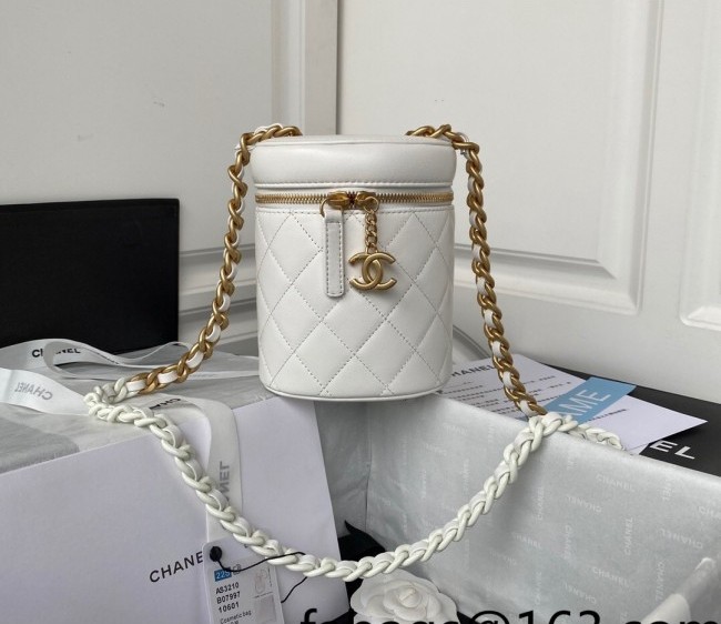 Chanel Lambskin Small Vanity Case bag with Patchwork Chain AS3210 White 2022