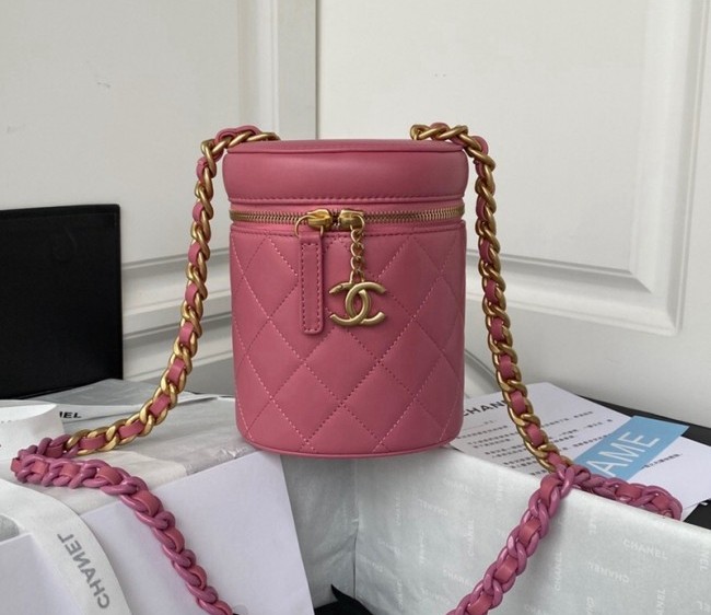 Chanel Lambskin Small Vanity Case bag with Patchwork Chain AS3210 Pink 2022