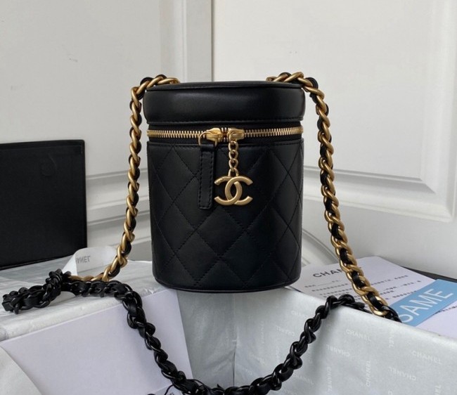 Chanel Lambskin Small Vanity Case bag with Patchwork Chain AS3210 Black 2022