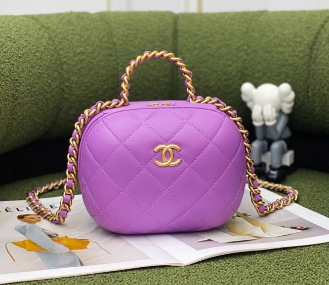 Chanel Lambskin Small Vanity Case Bag with Top Handle AS3066 Purple 2022