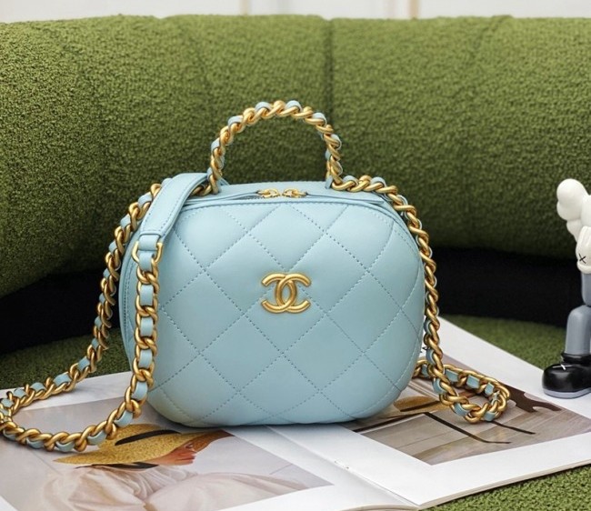 Chanel Lambskin Small Vanity Case Bag with Top Handle AS3066 Light Blue 2022