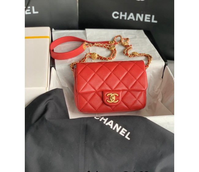 Chanel Grained Calfskin Small Flap Bag with Metal Coin AS3369 Red 2022