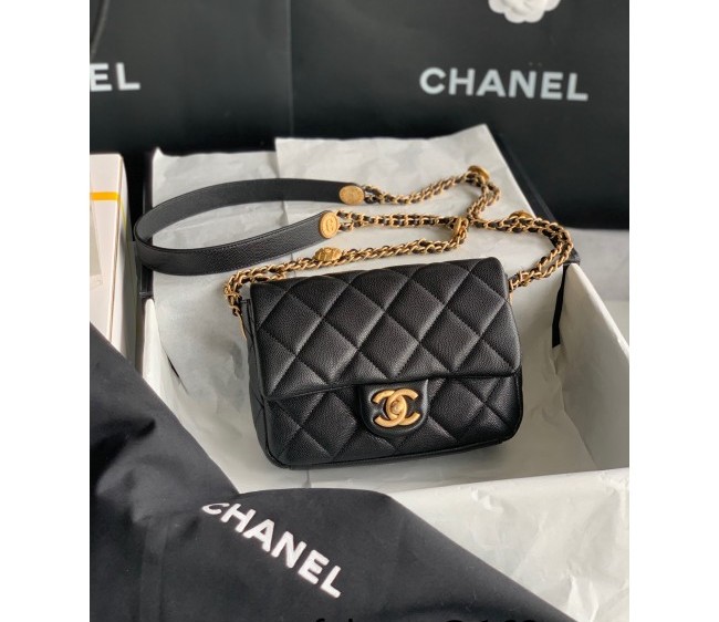 Chanel Grained Calfskin Small Flap Bag with Metal Coin AS3369 Black 2022