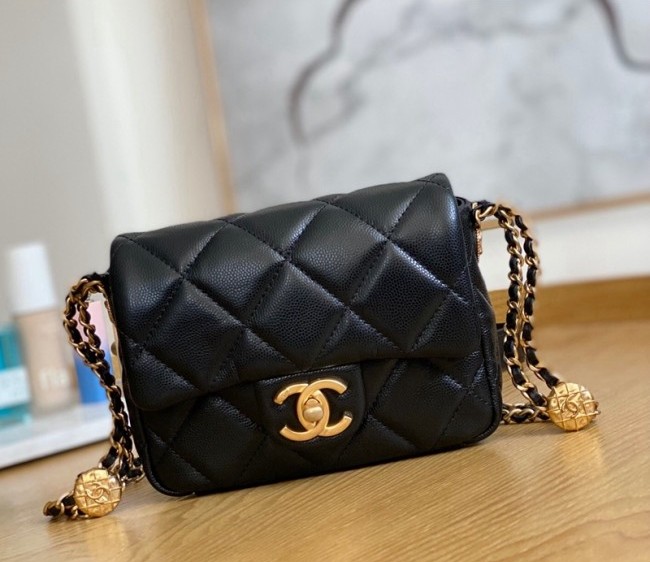 Chanel Grained Calfskin Mini Square Flap Bag with Metal Coin AS3368 Black 2022 TOP