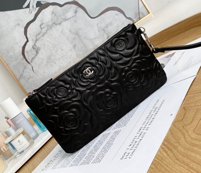 Chanel Camellia Leather Classic Small Pouch AP2763 Black 2022