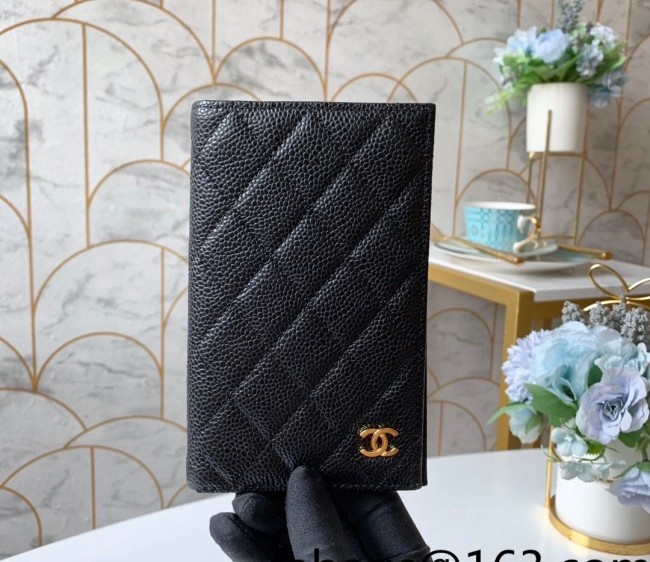 Chanel Grained Passport Cover Black/Gold 2022 062704