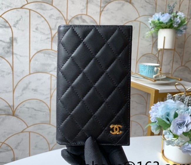 Chanel Lambskin Passport Cover Black/Gold 2022 062703