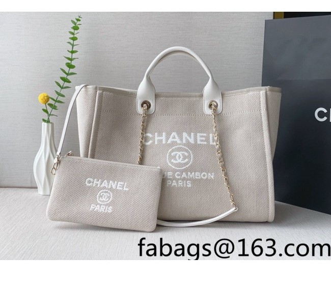 Chanel Deauville Mixed Fibers Large Shopping Bag A66941 Gray/White 2022 062756