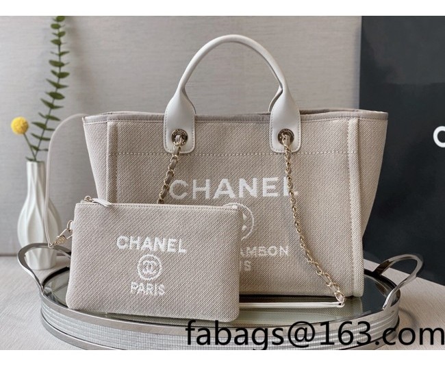 Chanel Deauville Mixed Fibers Small Shopping Bag AS3257 Gray/White 2022 062755