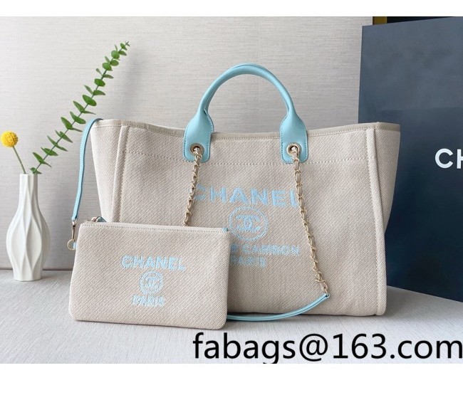 Chanel Deauville Mixed Fibers Large Shopping Bag A66941 Gray/Blue 2022 062753