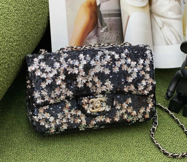 Chanel Crystal Mini Flap Bag A69900 Black/Silver 2022 062733