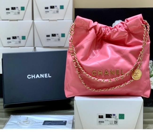 Chanel 22 Shiny Calfskin Small Shopping Bag AS3260 Pink 2022 Top Quality