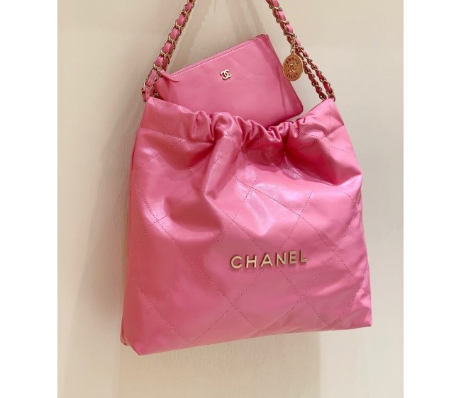 Chanel 22 Shiny Calfskin Medium Shopping Bag AS3261 Pink 2022 Top Quality