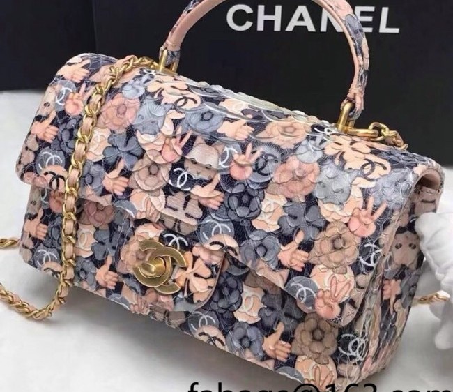 Chanel Python Embossed Mini Flap Bag with Top Handle AS2431 Pink/Gray 2022 27