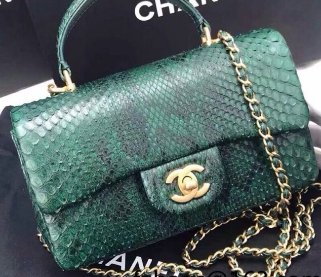 Chanel Python Embossed Mini Flap Bag with Top Handle AS2431 Green 2022 26