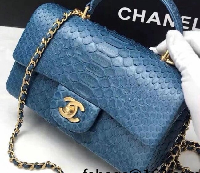 Chanel Python Embossed Mini Flap Bag with Top Handle AS2431 Blue 2022 21