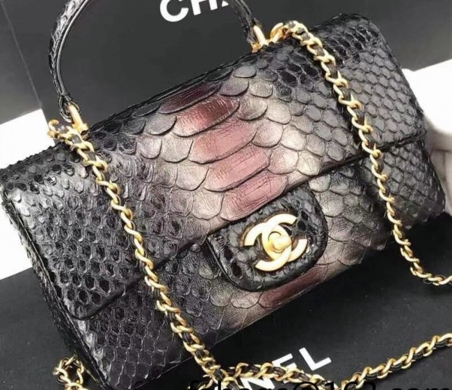 Chanel Python Embossed Mini Flap Bag with Top Handle AS2431 Black 2022 20