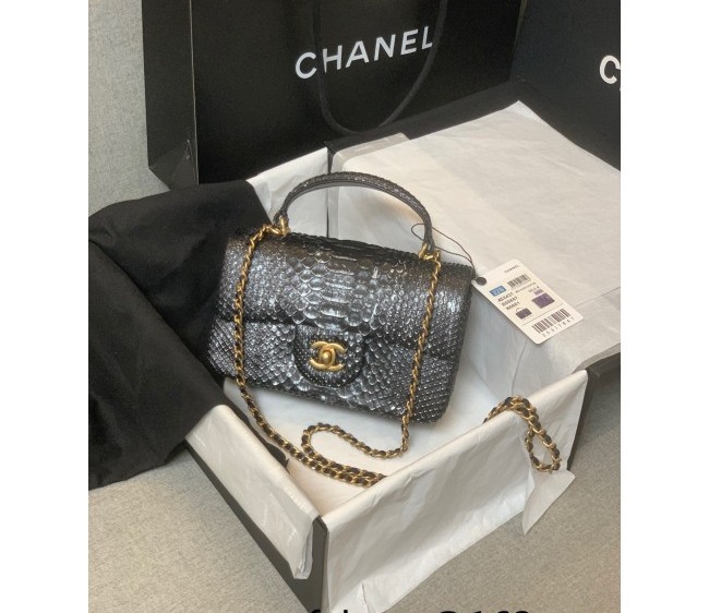 Chanel Python Embossed Mini Flap Bag with Top Handle AS2431 Gray 2022 15