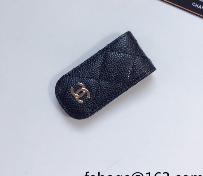 Chanel Grained Calfskin Clip Black/Silver 2022 060842