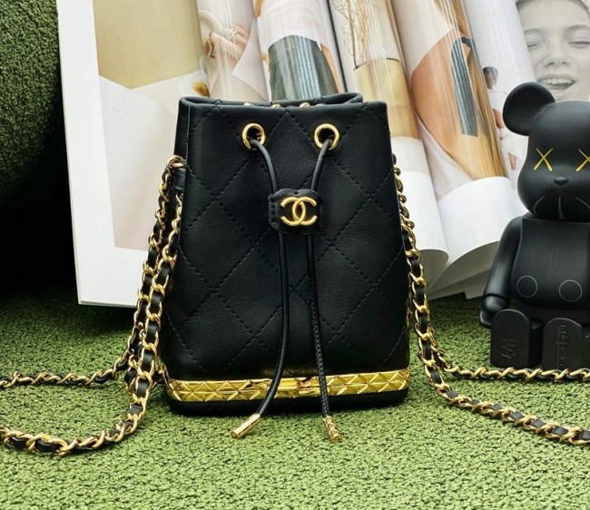 Chanel Lambskin Small Bucket bag with Chain and Metal Trim AP2750 Black 2022