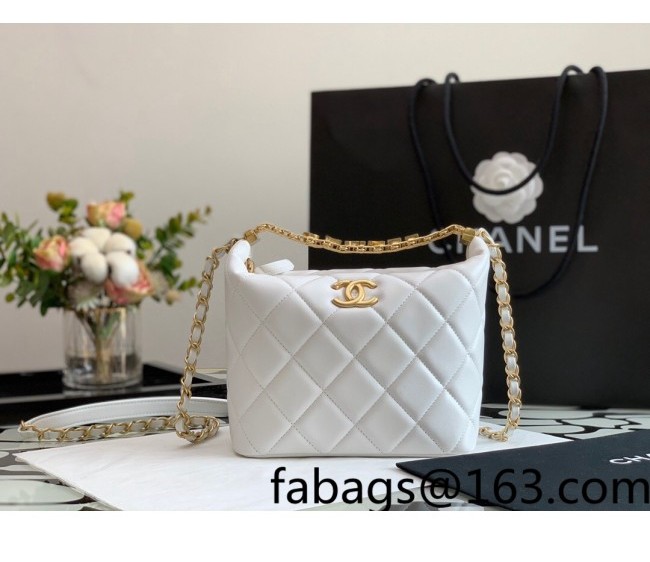 Chanel Lambskin Small Hobo Bag with Wide Chain AS3242 White 2022