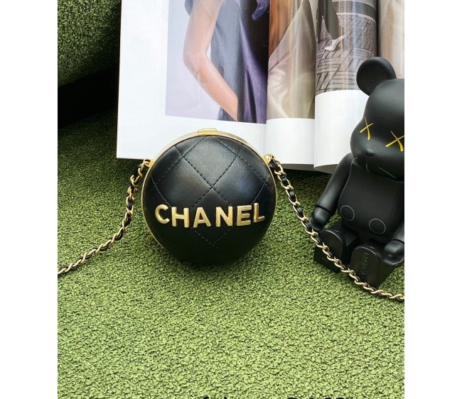 Chanel Quilted Lambskin Ball Clutch with Chain Black 2022