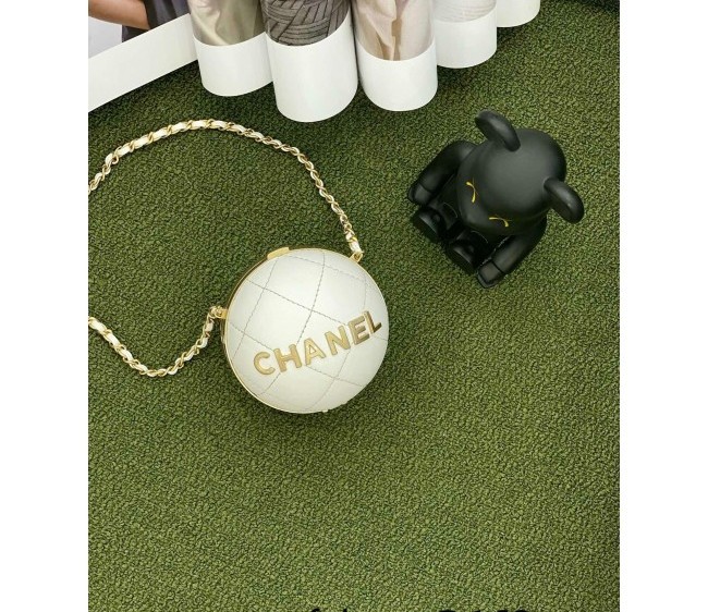 Chanel Quilted Lambskin Ball Clutch with Chain White 2022