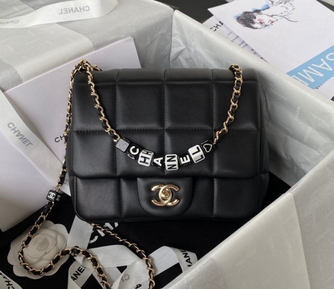 Chanel Quilted Lambskin Small Flap Bag with Dice Charm AS3331 Black 2022