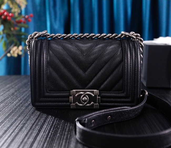 Chanel Chevron Grained Calfskin Small Classic Boy Flap Bag A67085 Black/Silver 2022