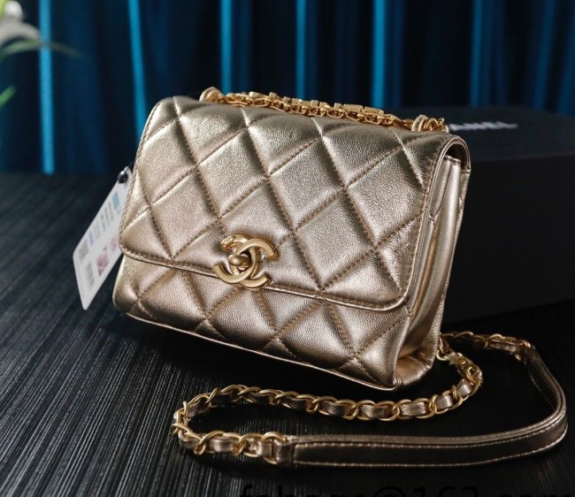 Chanel Lambskin Mini Flap Bag with Wide Chain AS3239 Gold 2022