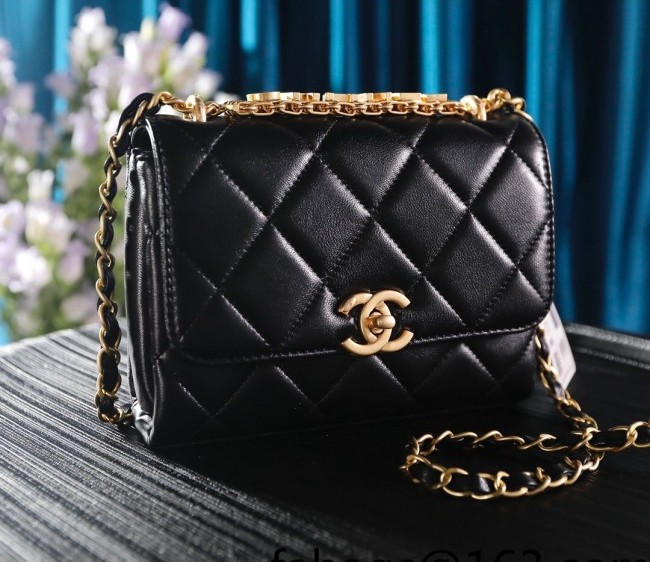 Chanel Lambskin Mini Flap Bag with Wide Chain AS3239 Black 2022