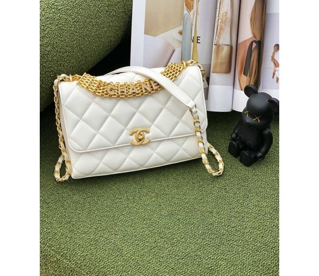 Chanel Lambskin Small Flap Bag with Wide Chain AS3240 White 2022