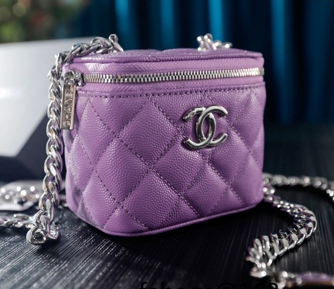 Chanel Grained Calfskin Small Vanity Clutch with Coco Chain AP2718 Purple 2022