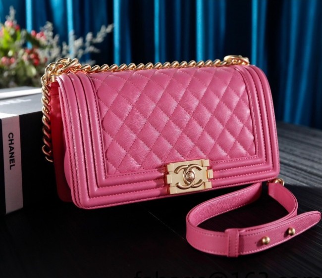 Chanel Grained Leather Medium Classic Boy Flap Bag A67086 Pink/Gold 2022 10