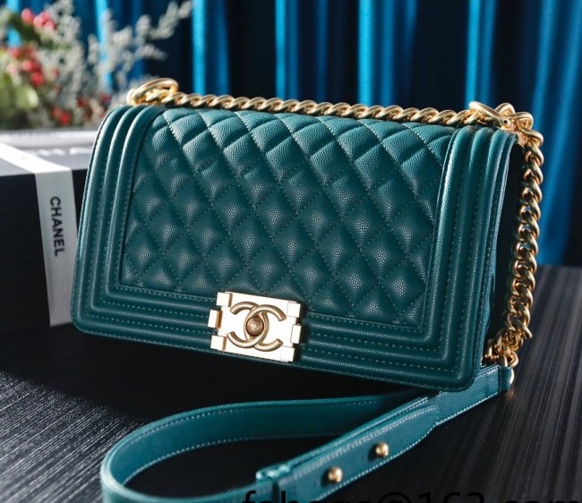 Chanel Grained Leather Medium Classic Boy Flap Bag A67086 Dark Green/Gold 2022 09