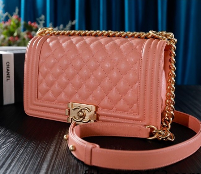 Chanel Grained Leather Medium Classic Boy Flap Bag A67086 Peachy Pink/Gold 2022 03