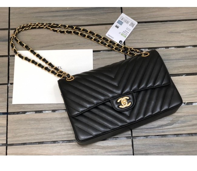 Chanel Chevron Lambskin Classic Medium Flap Bag A01112 Black/Gold 2022