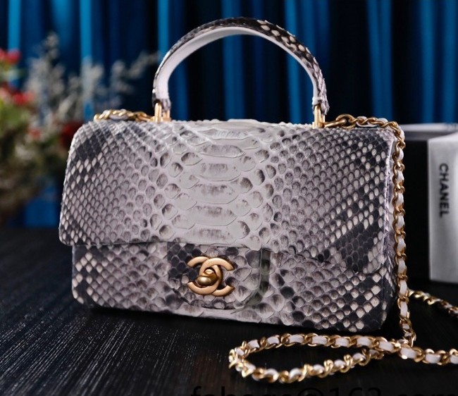 Chanel Python Embossed Mini Flap Bag with Top Handle AS2431 Gray 2022 07