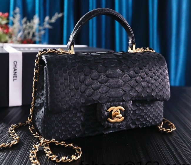 Chanel Python Embossed Mini Flap Bag with Top Handle AS2431 Dark Blue 2022 06