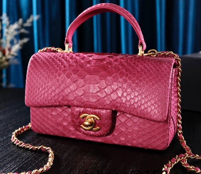 Chanel Python Embossed Mini Flap Bag with Top Handle AS2431 Fuchsia Pink 2022 05