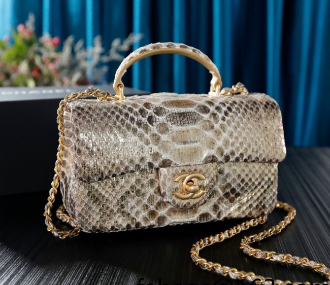 Chanel Python Embossed Mini Flap Bag with Top Handle AS2431 Gold 2022 12