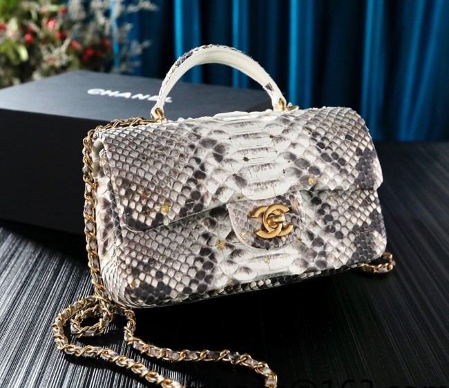 Chanel Python Embossed Mini Flap Bag with Top Handle AS2431 Gray 2022 15