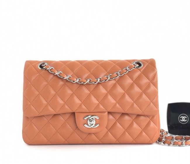 Chanel Lambskin Classic Medium Flap Bag A01112 Orange/Silver 2022 60769